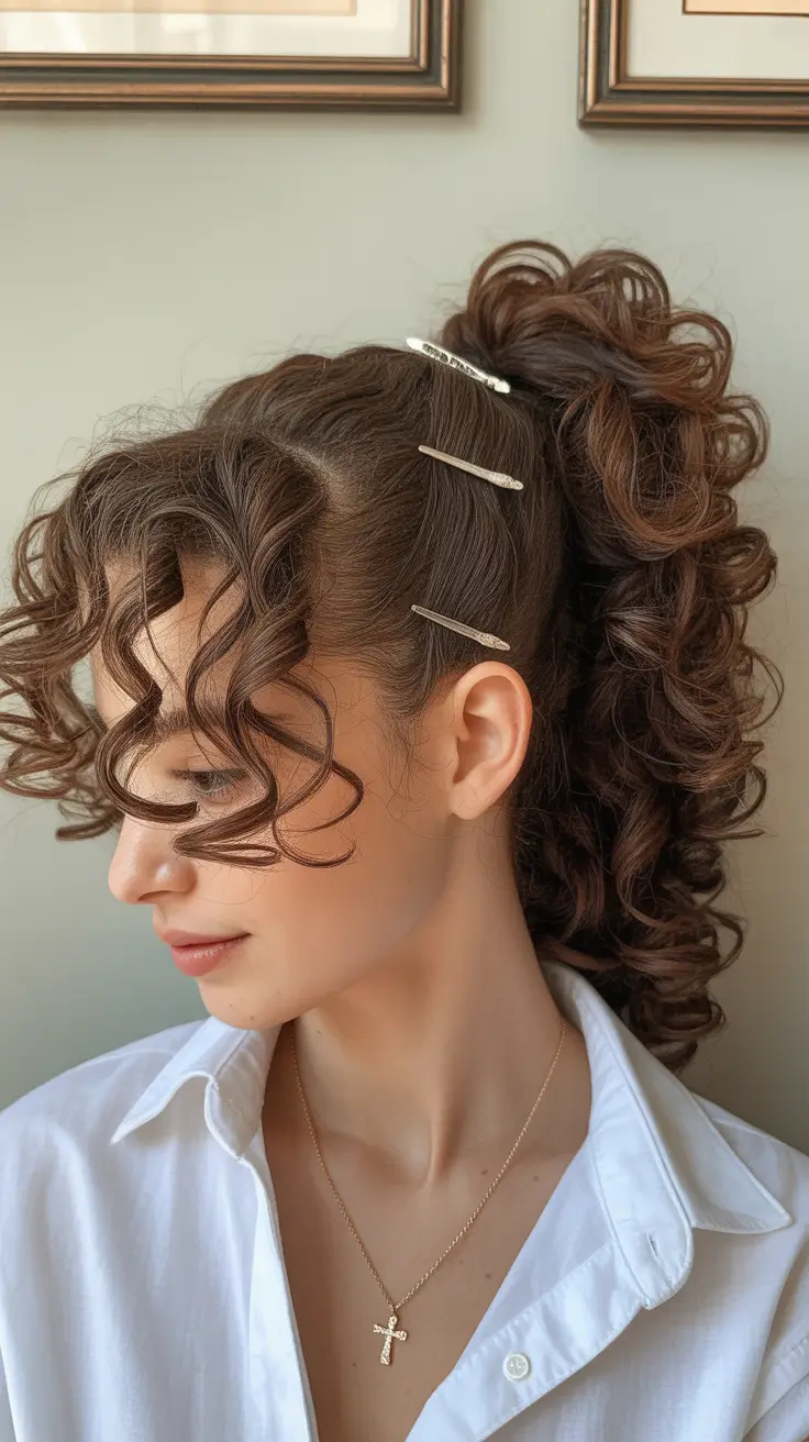 Curly hairstyle 2026 Side Ponytail with Clean Clip Accents