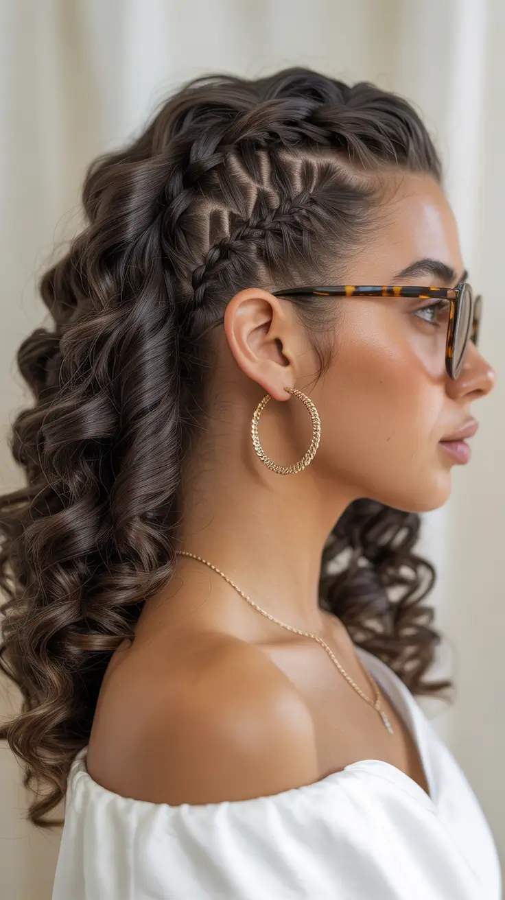 Curly hairstyle 2026 Side Braided Crown with Glossy Spirals