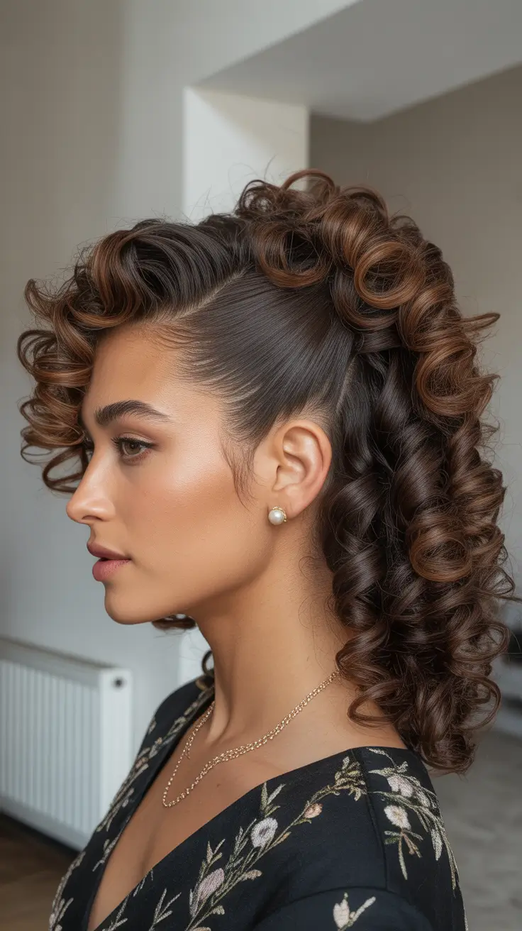 Curly hairstyle 2026 Mohawk-Inspired Curl Sculpt with Undone Edges