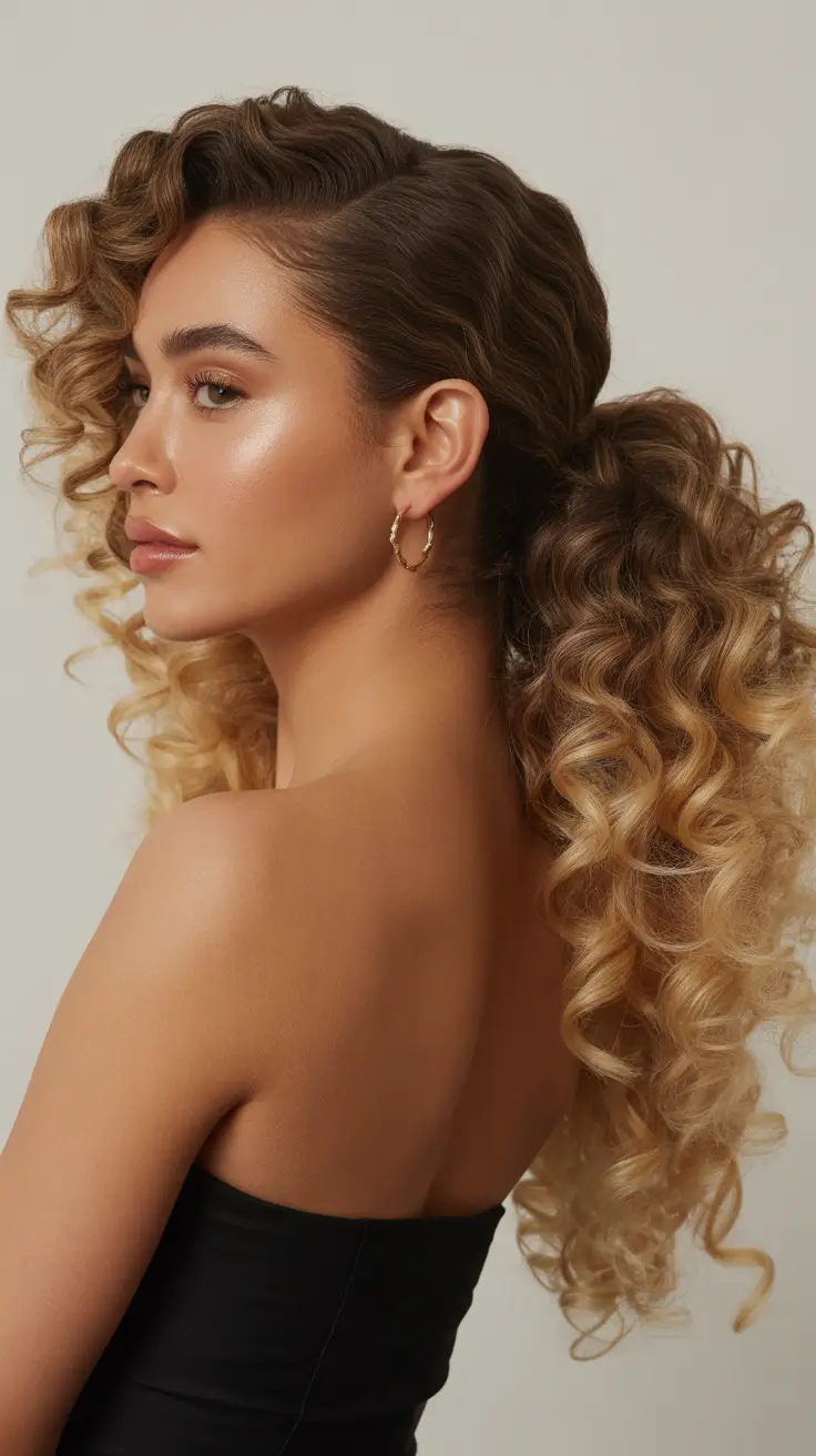 Curly hairstyle 2026 Two-Tone Curls with Retro Side Volume