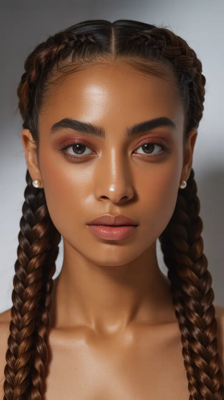 Cute Hairstyle 2026 Protective Twin Braids with a Clean Middle Part