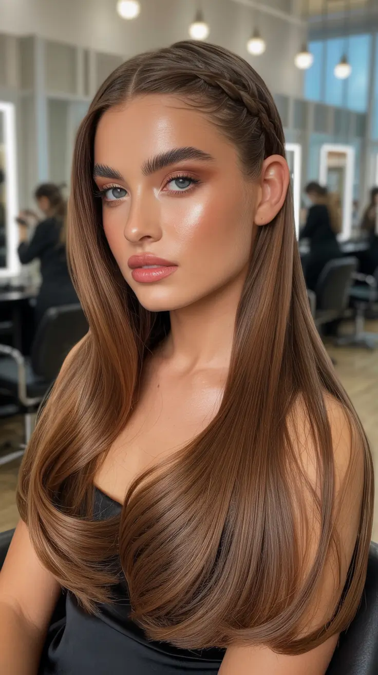 Cute Hairstyle 2026 Polished Straight Hair with a Braided Detail