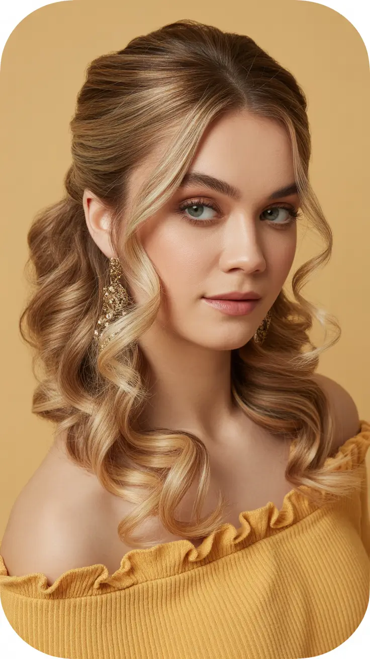 Cute Hairstyle 2026 Half-Up Romantic Curls with Soft Volume