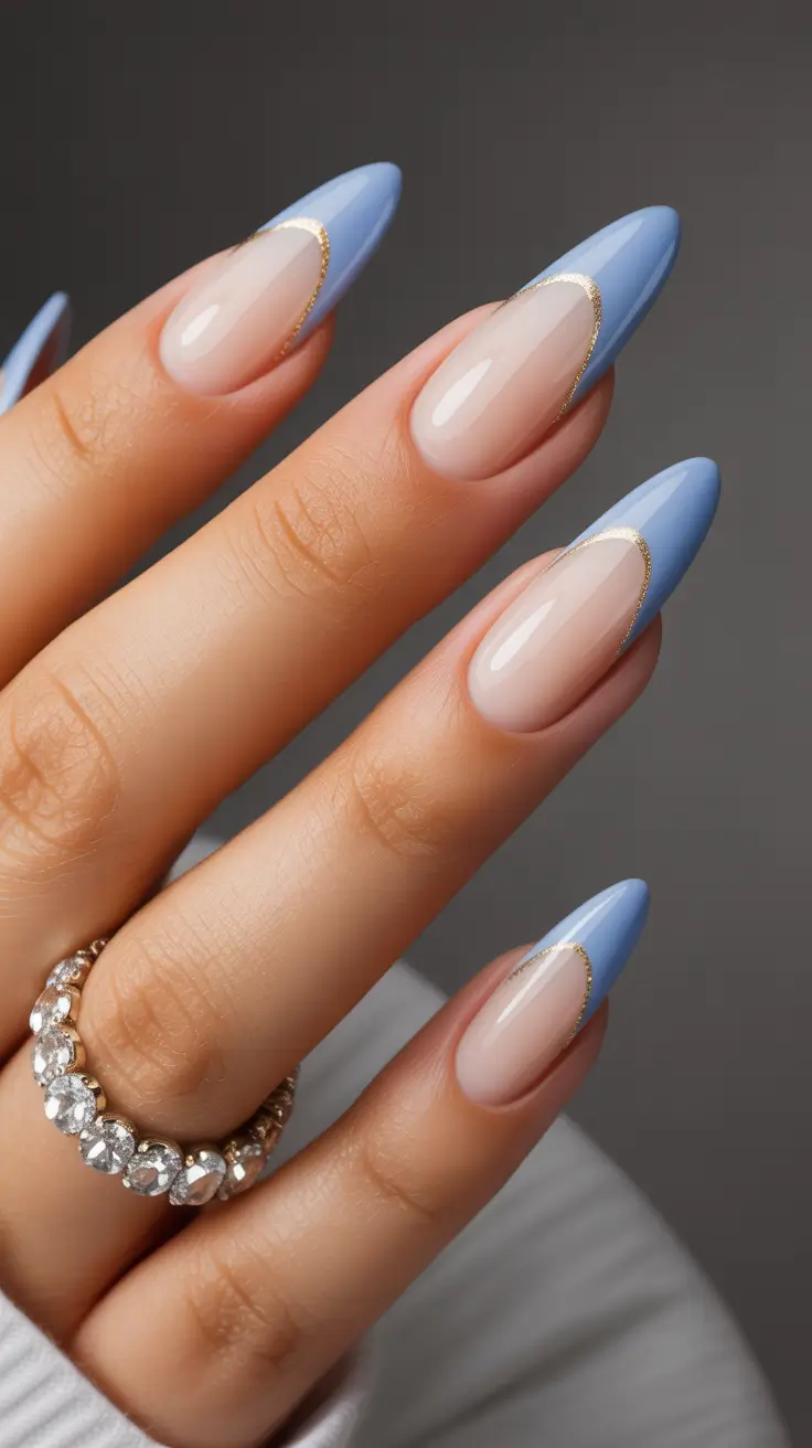 cute nail designs 2026+Skyline French With a Golden Kiss