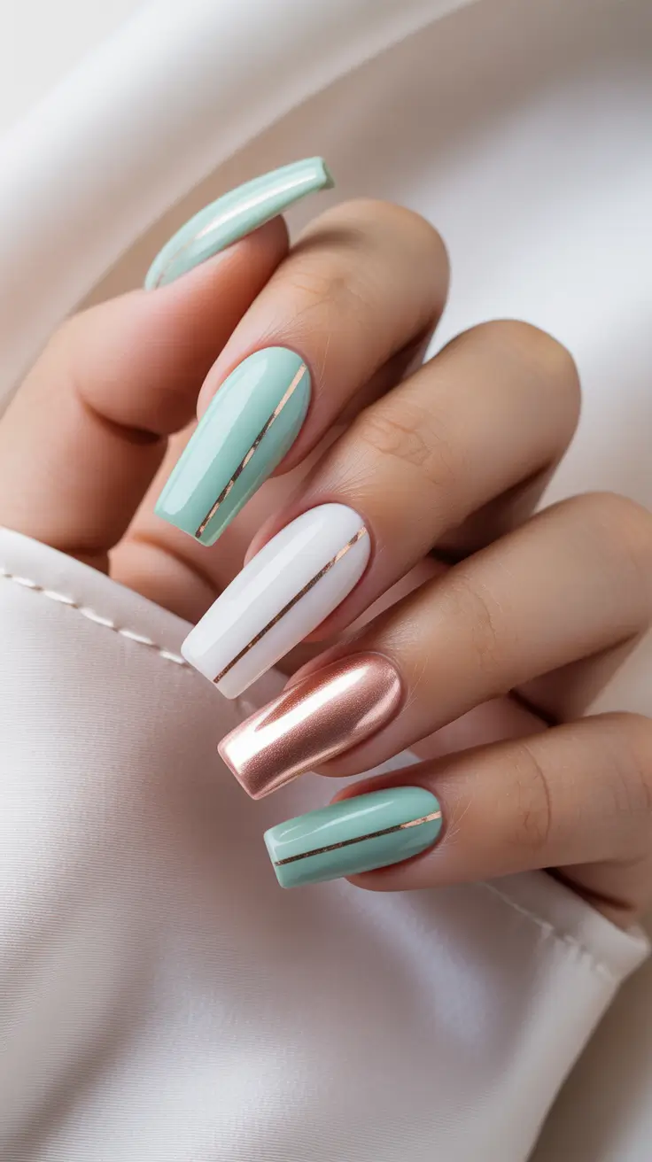 cute nail designs 2026+Mint Meets Metal