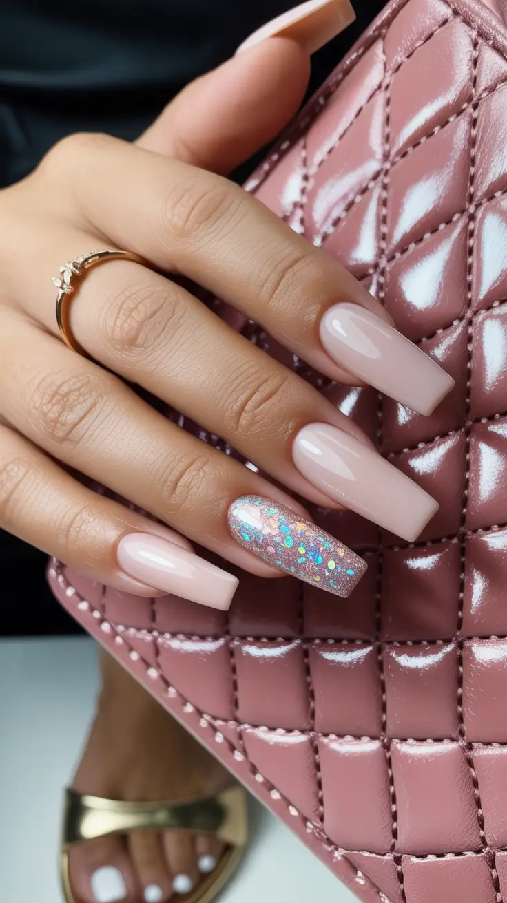 cute nail designs 2026+Bubble Nude & Glitter Pop