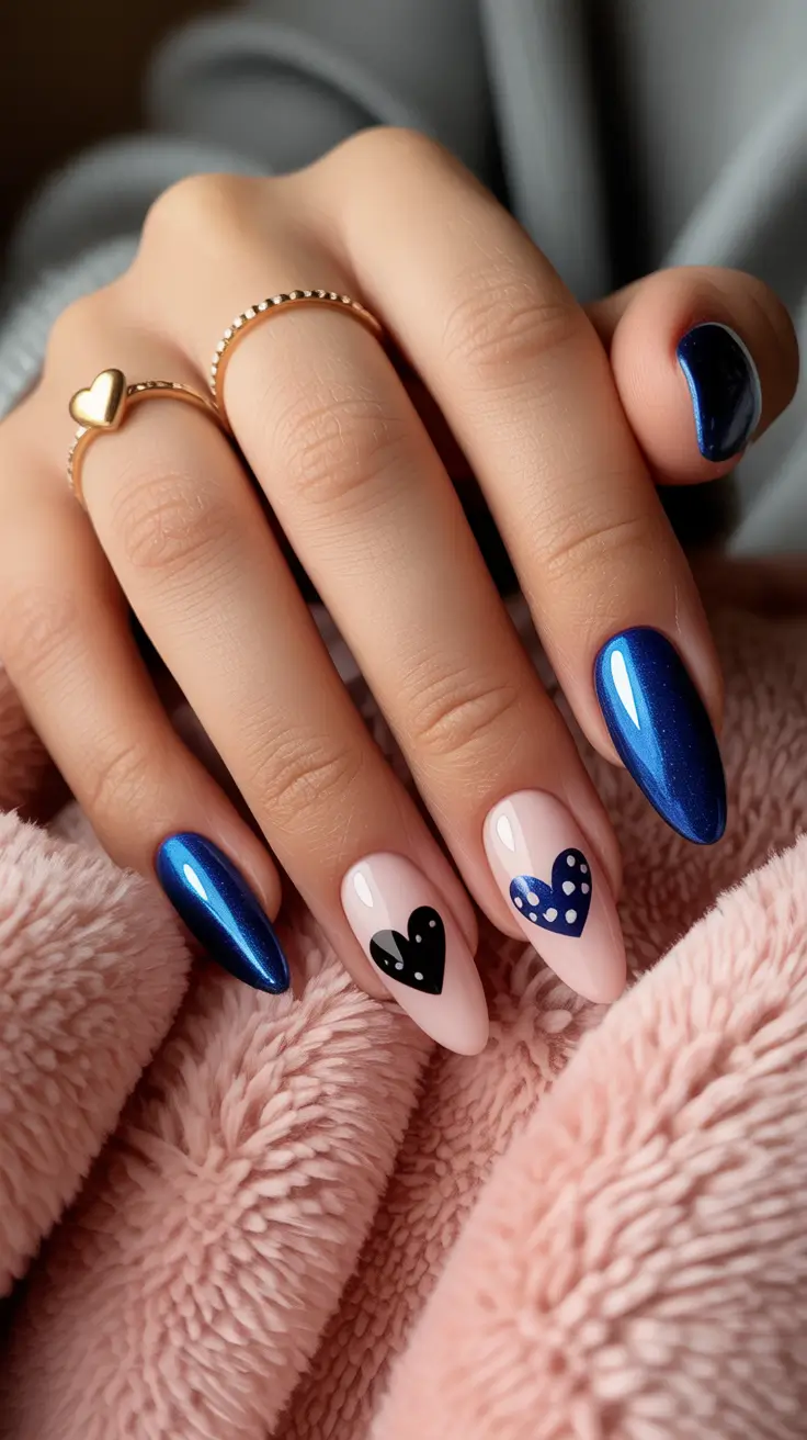 cute nail designs 2026+Midnight Hearts & Polka Dots