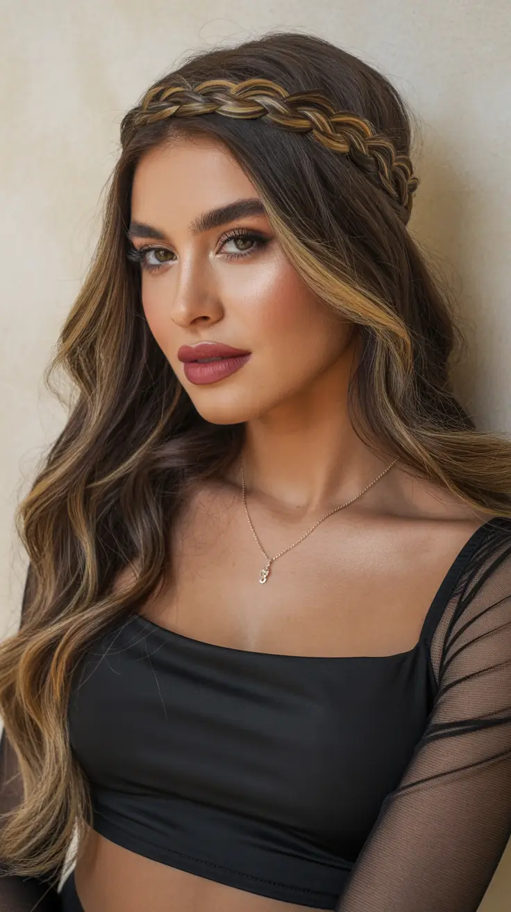 easy hairstyle 2026 Boho Crown Braid with Lived-In Waves