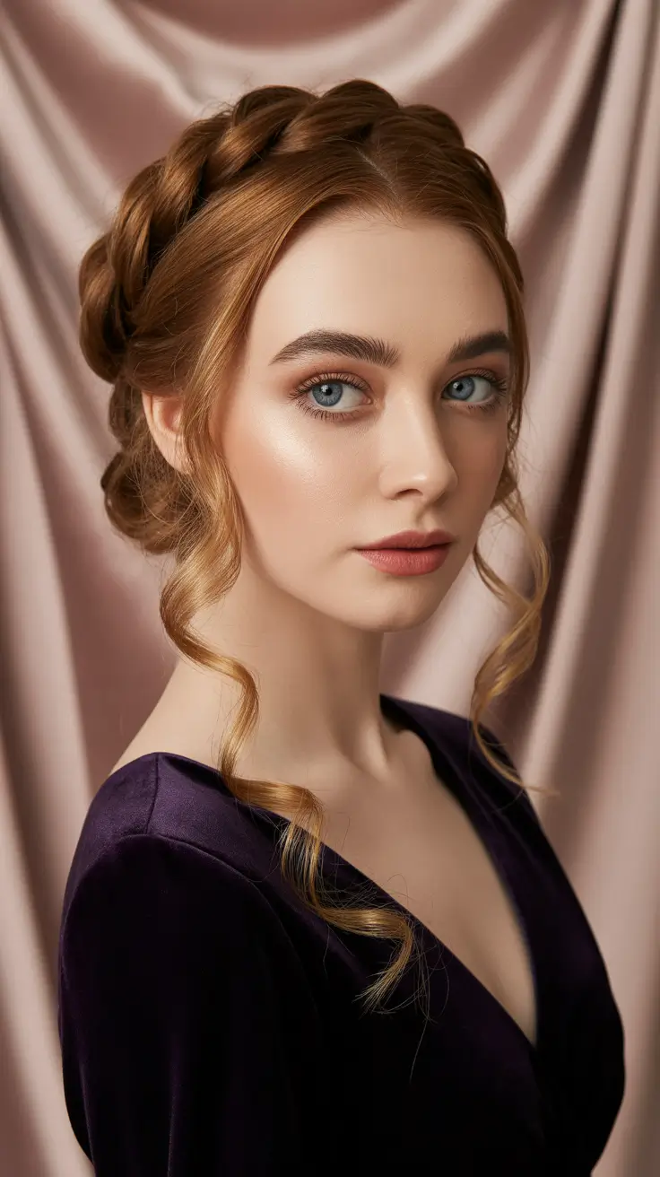 easy hairstyle 2026 Regal Milkmaid Braid with Glossy Finish