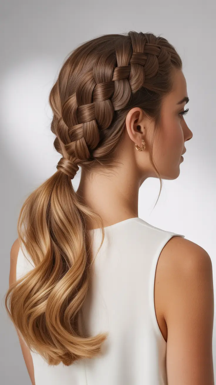 easy hairstyle 2026 Side-Fall Braid into Low Pony with Soft Volume