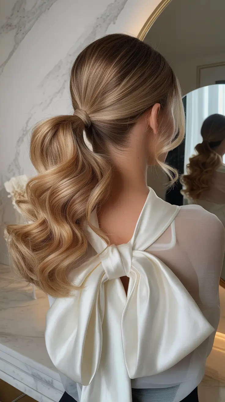 easy hairstyle 2026 Romantic Ponytail with Voluminous Waves