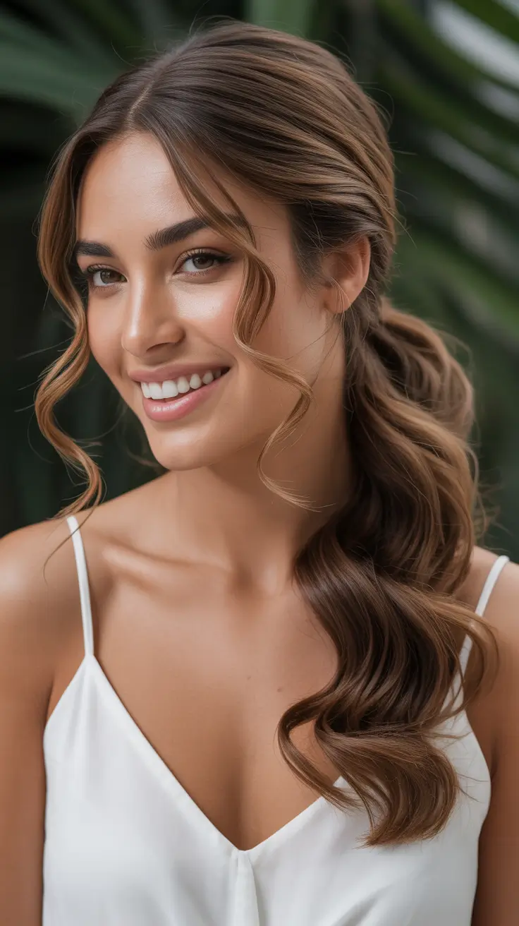 easy hairstyle 2026 Soft Side Pony with Loose Front Curls