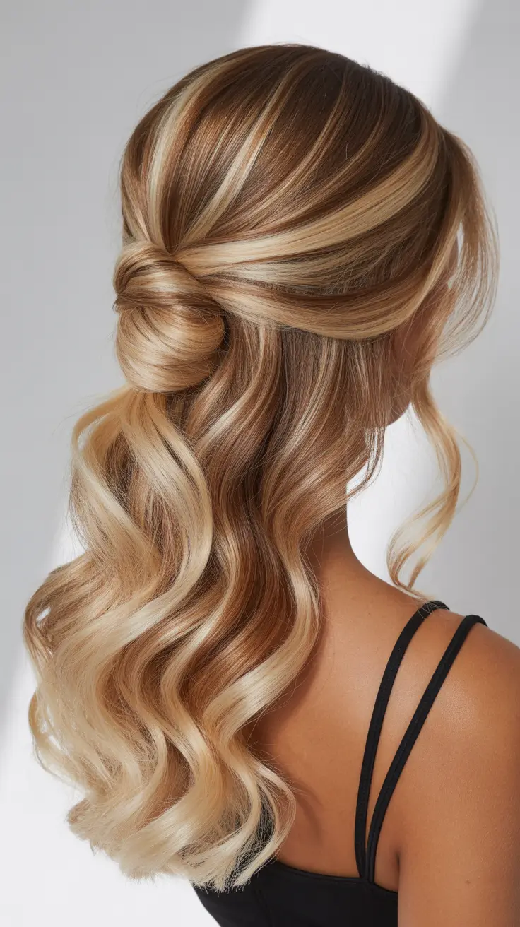 easy hairstyle 2026 Soft Twist Half-Up with Vanilla Swirl Highlights