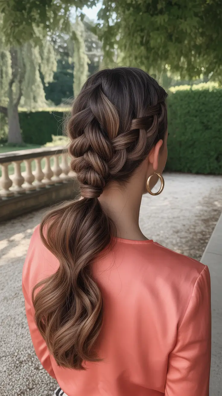 easy hairstyle 2026 Double Braid Tuck-In with Deep Warm Brunette