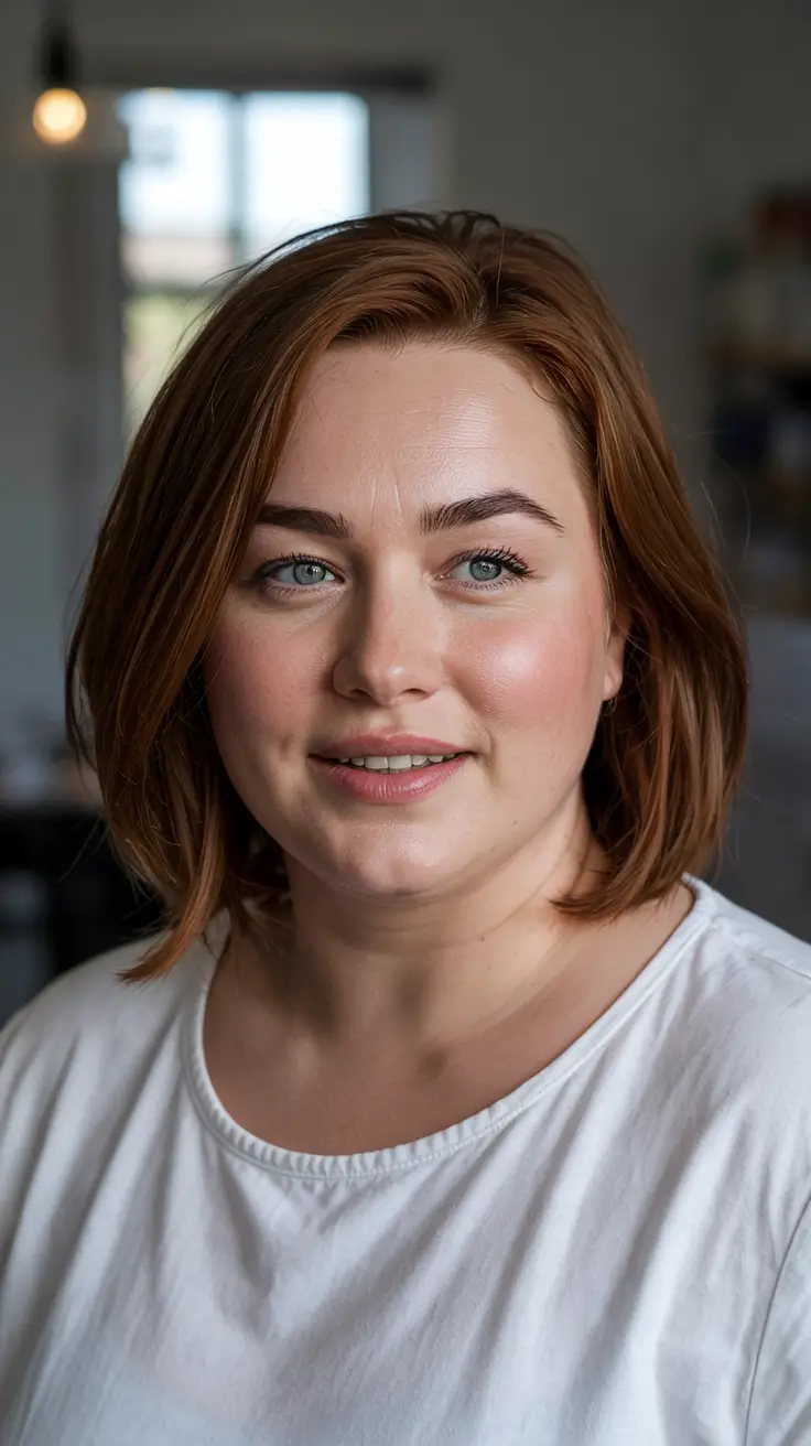 Fat Face Haircuts 2026 Chic Collarbone Bob with Natural Warmth