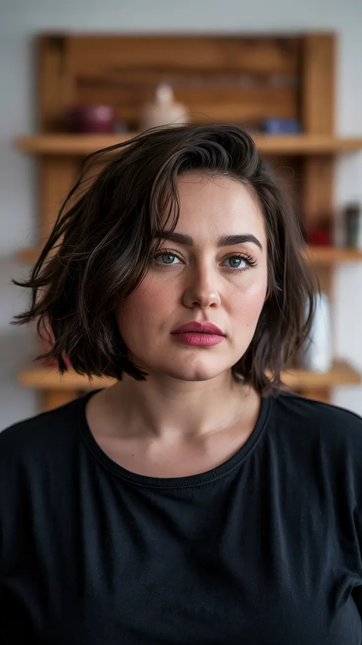 Fat Face Haircuts 2026 Textured Wavy Bob with Deep Part