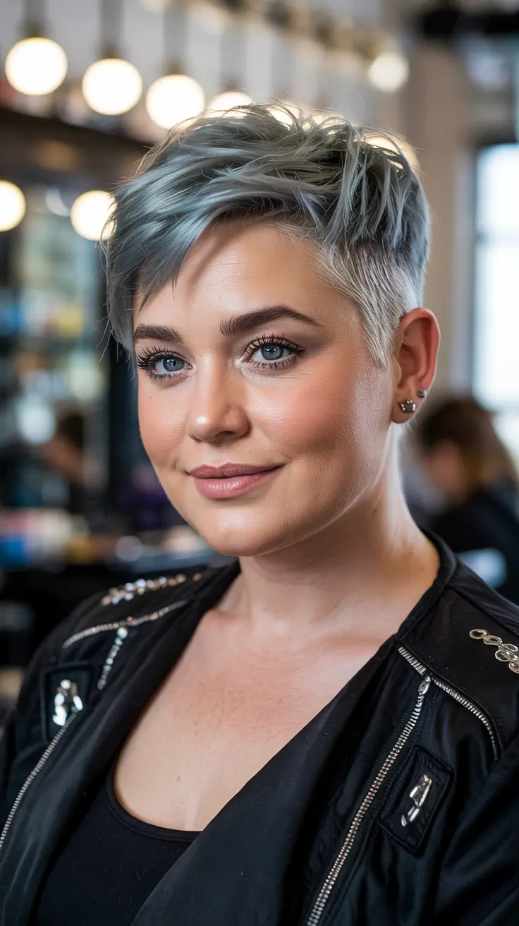 Fat Face Haircuts 2026 Platinum Ice Pixie with Shaved Sides