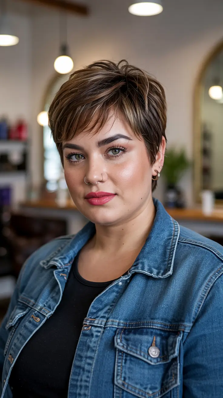 Fat Face Haircuts 2026 Layered Pixie with Root Depth