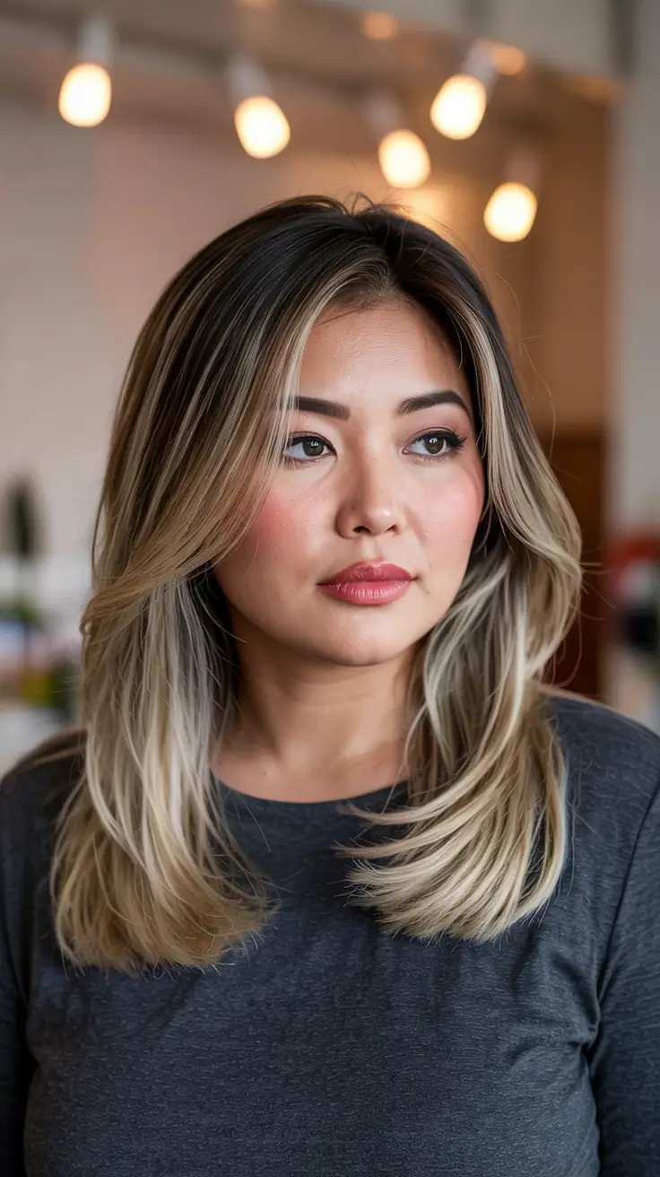 Fat Face Haircuts 2026 Mid-Length Layers with Bold Dimensional Blonde