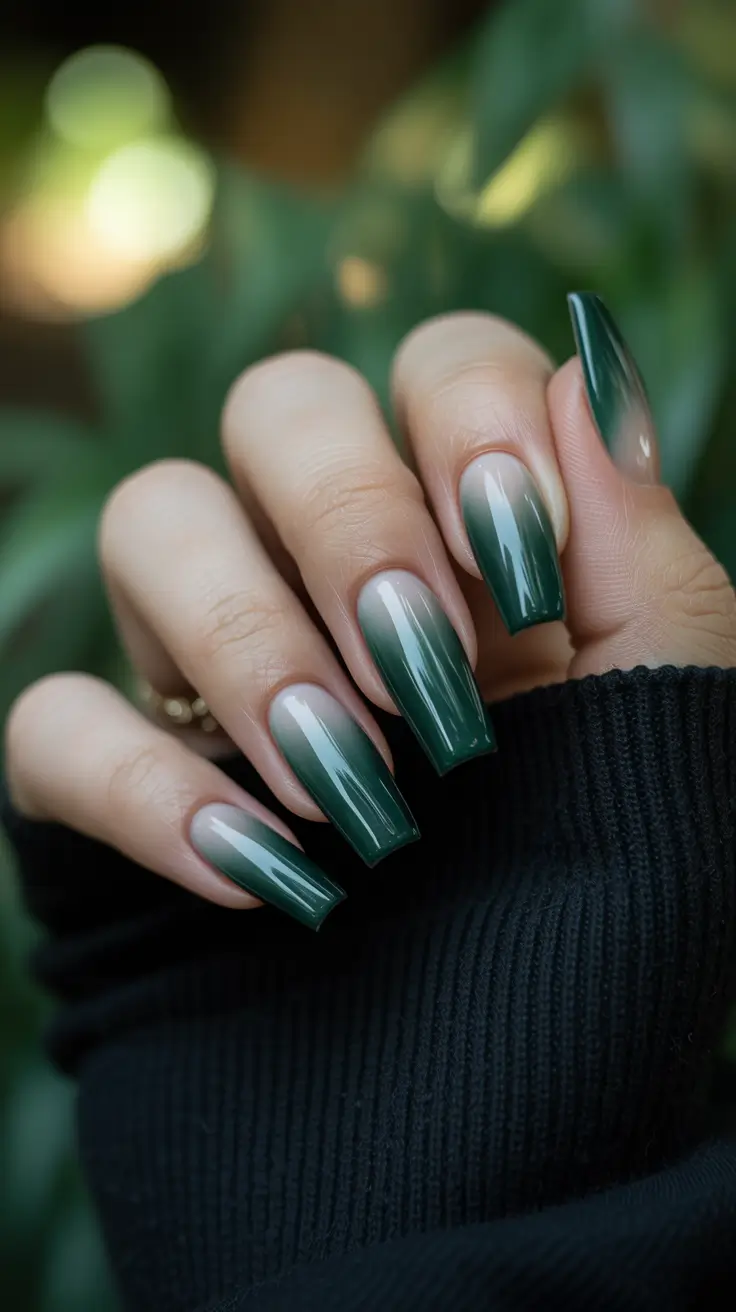gel nail designs 2026 Green Ombre Gel Nails