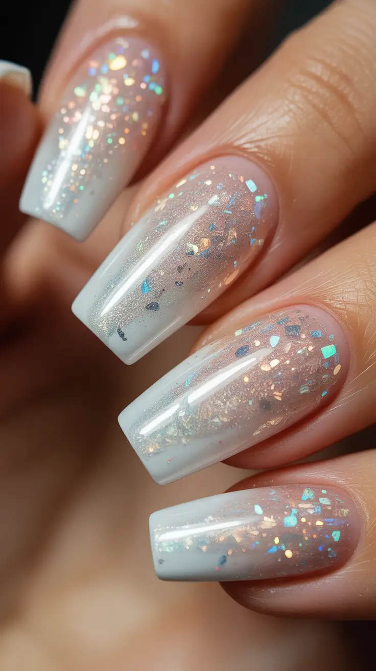 gel nail designs 2026 Milky Glitter Gel Nails