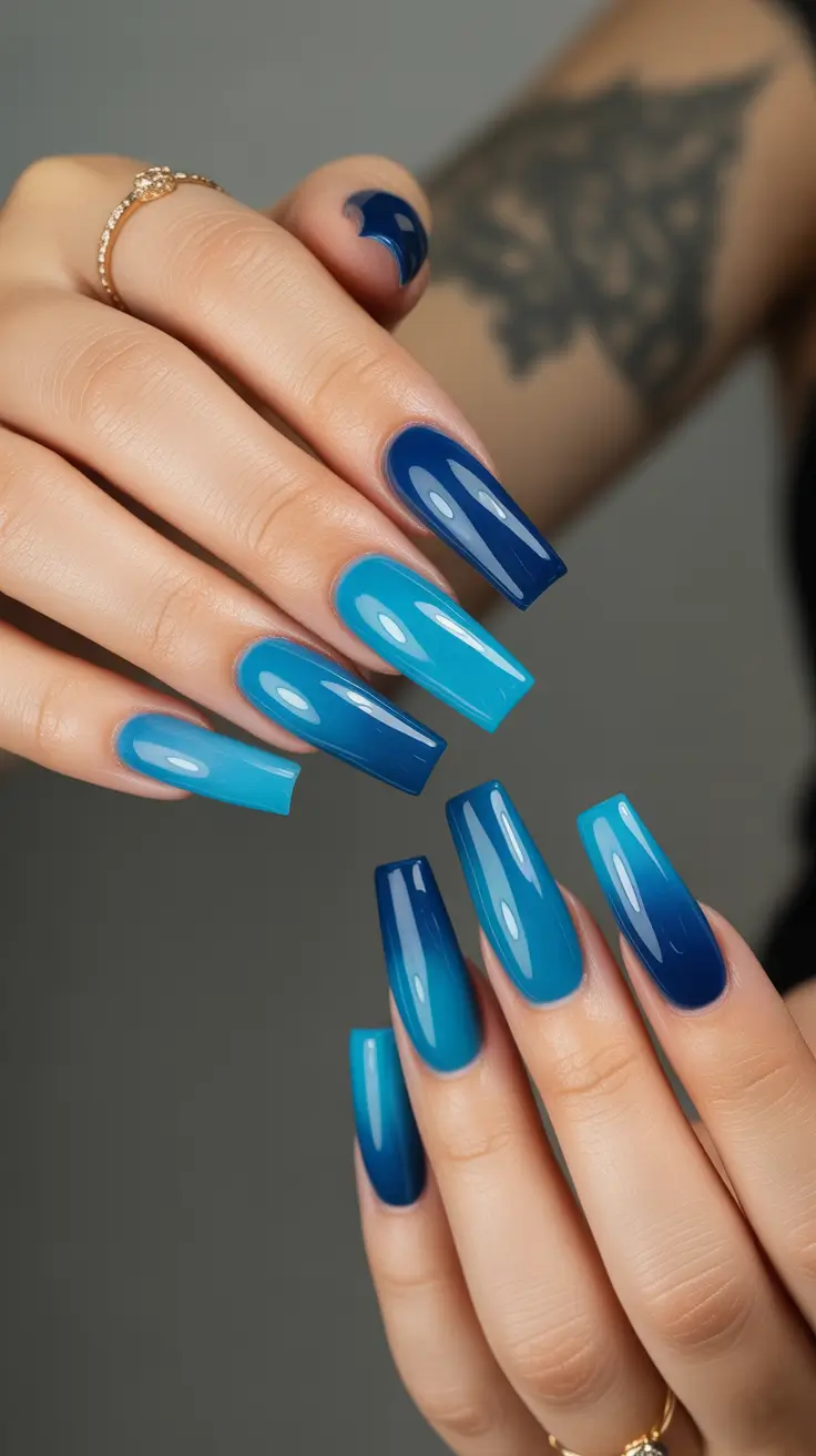 gel nail designs 2026 Blue Ombre Gel Nails