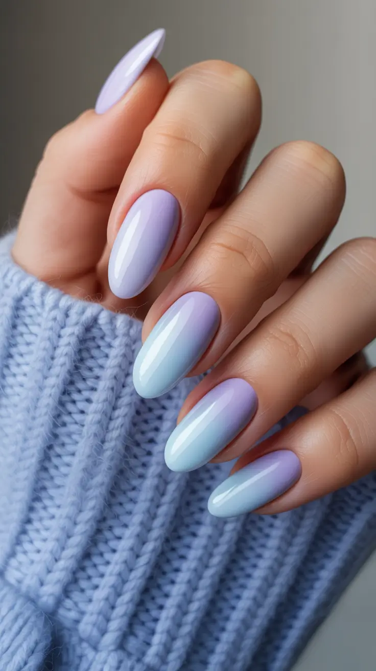 gel nail designs 2026 Lavender Blue Ombre Gel Nails