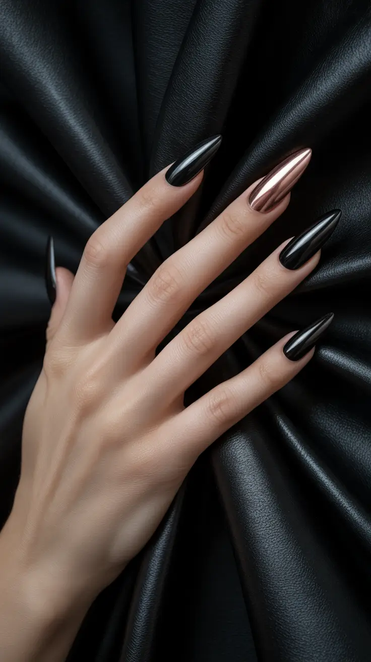 gel nail designs 2026 Black Chrome Gel Nails