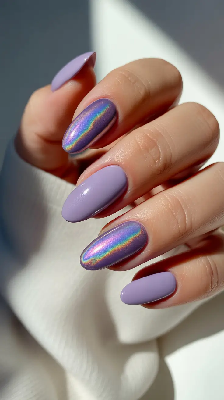 gel nail designs 2026 Lavender Chrome Gel Nails