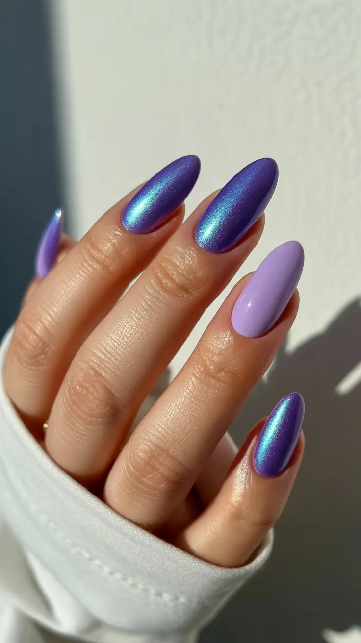 gel nail designs 2026 Violet Metallic Gel Nails