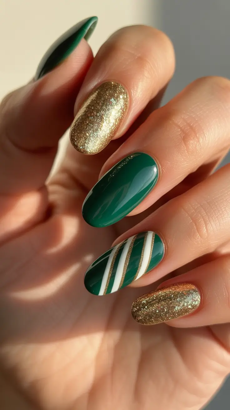 green-nail-designs-2026-Gilded-Stripes