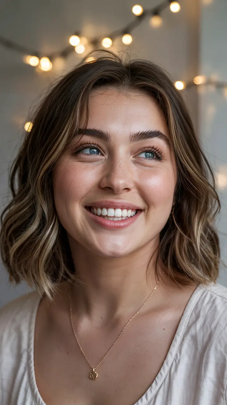 Haircuts for Chubby Faces 2026 Lightly Tousled Lob with Natural Texture