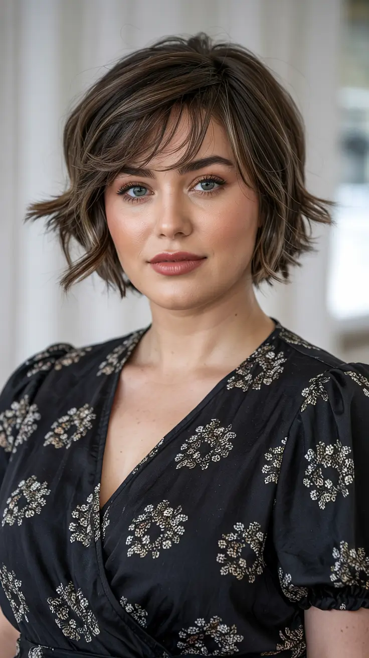 Haircuts for Chubby Faces 2026 Piecey Layers with Soft Side Bangs