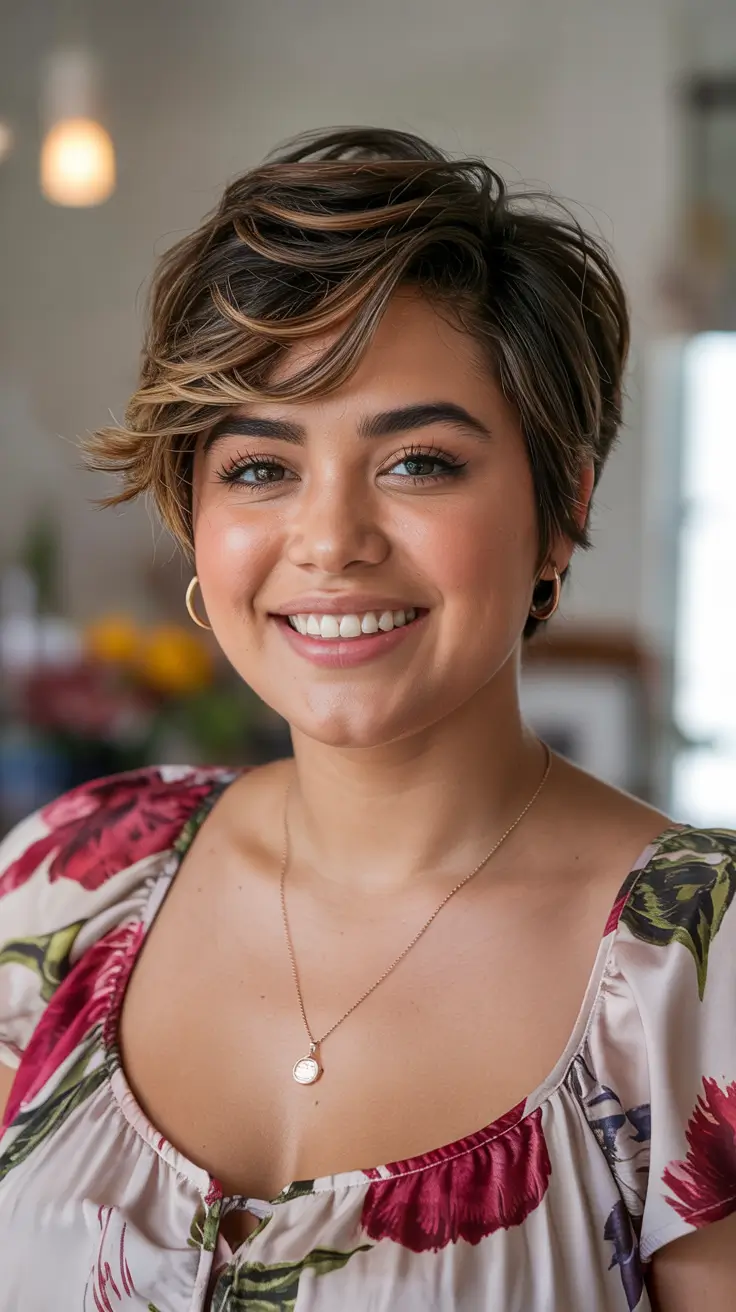 Haircuts for Chubby Faces 2026 Pixie Perfection with Side-Swept Bangs