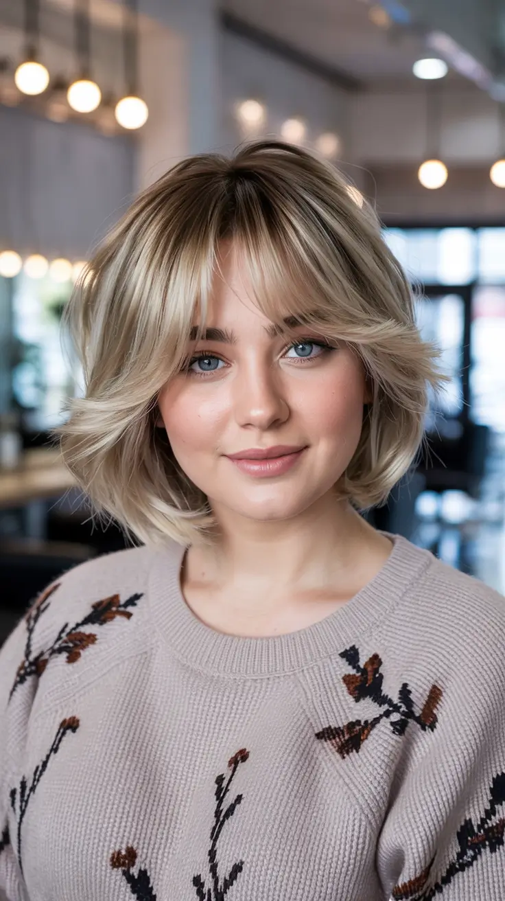 Haircuts for Chubby Faces 2026 Soft Layers with Bottleneck Bangs