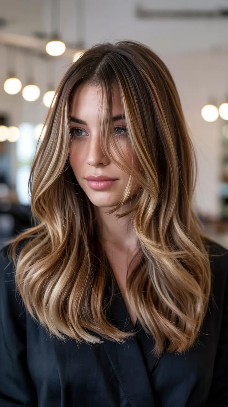haircuts for long hair 2026 Rooted Blonde with Piecey Butterfly Layers