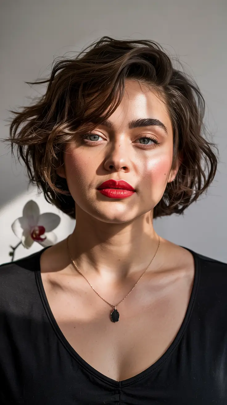 Haircuts for Plus Size Women 2026+French-Inspired Tousled Layers with Statement Bangs