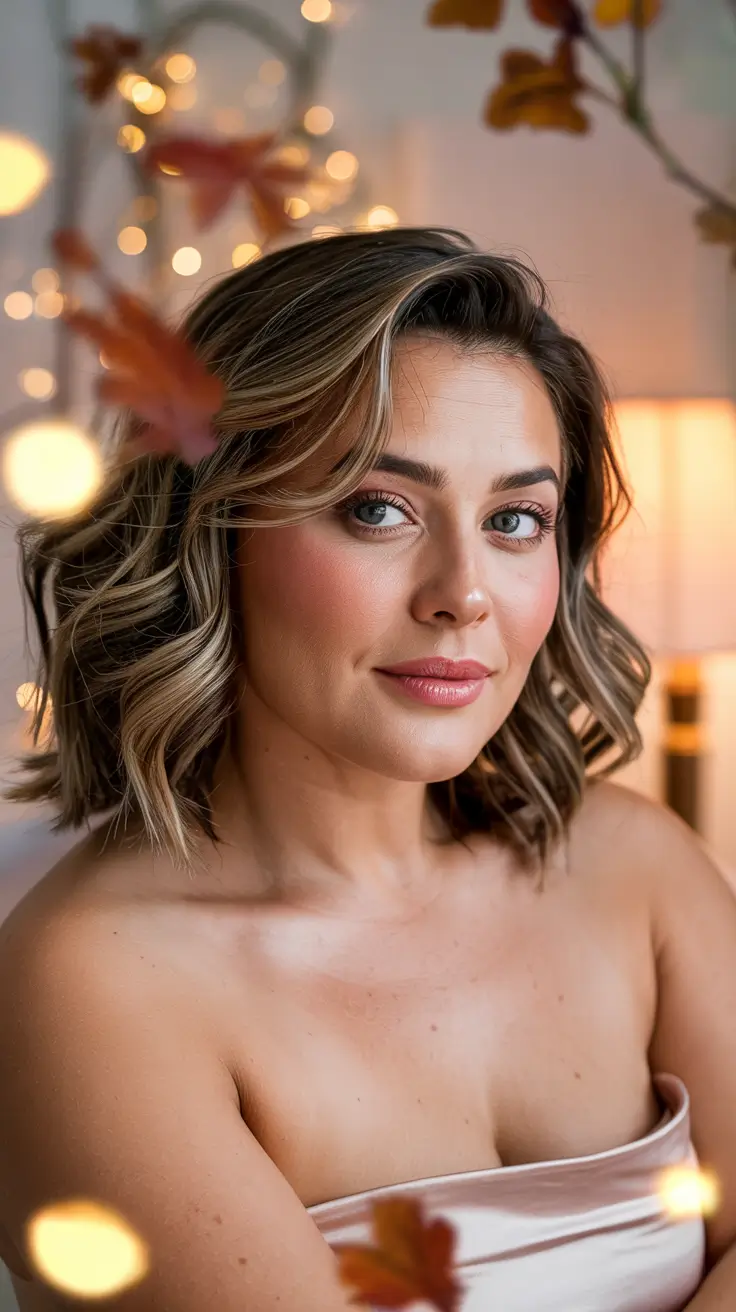 Haircuts for Plus Size Women 2026+Holiday Lights and Champagne Blonde Waves