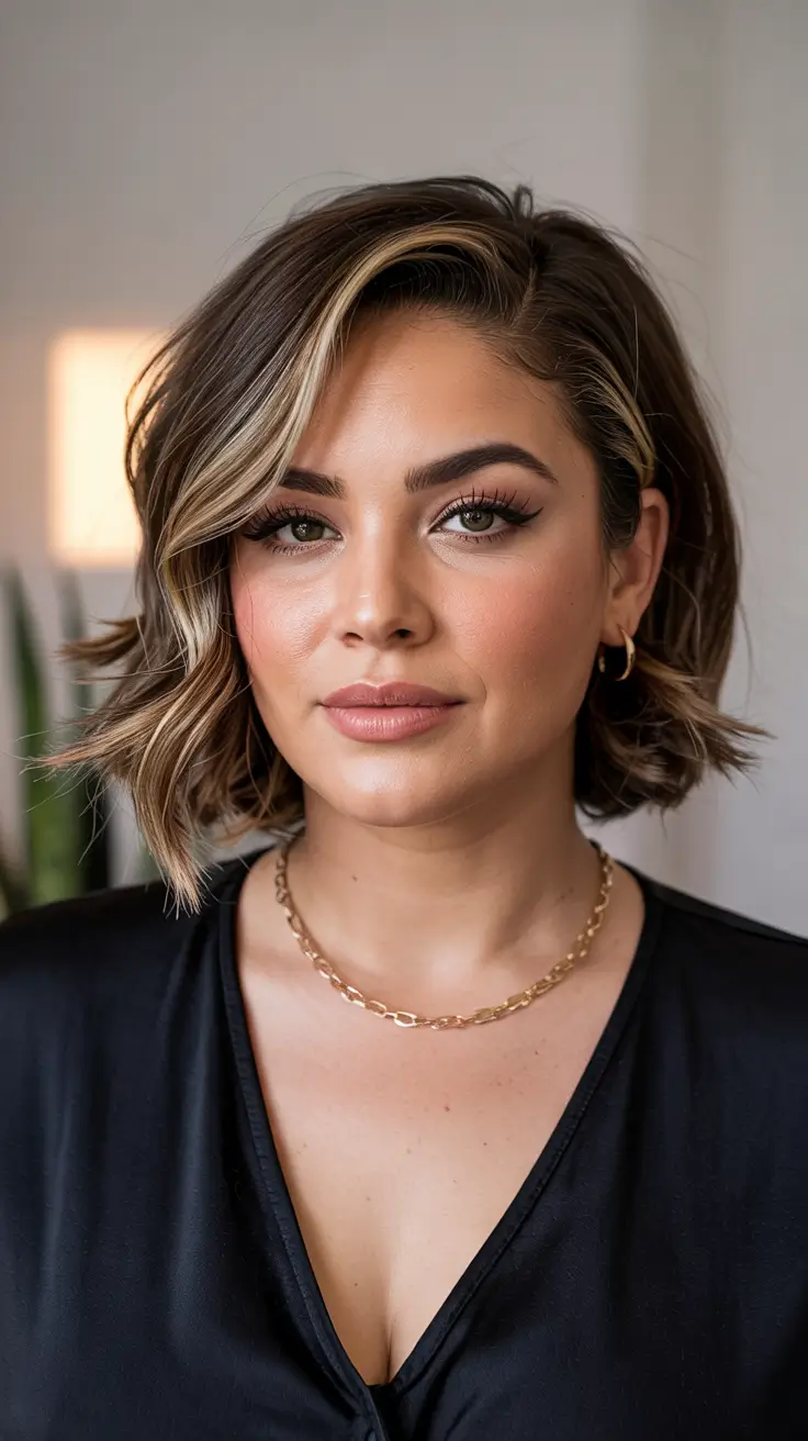 Haircuts for Plus Size Women 2026+Side-Parted Honey Bob with Subtle Lift