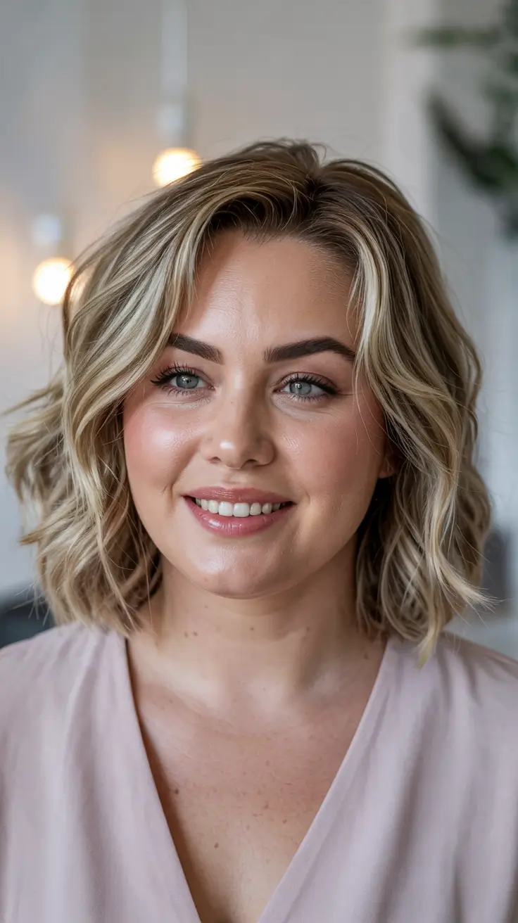 Haircuts for Plus Size Women 2026+Golden Blonde Beach Lob