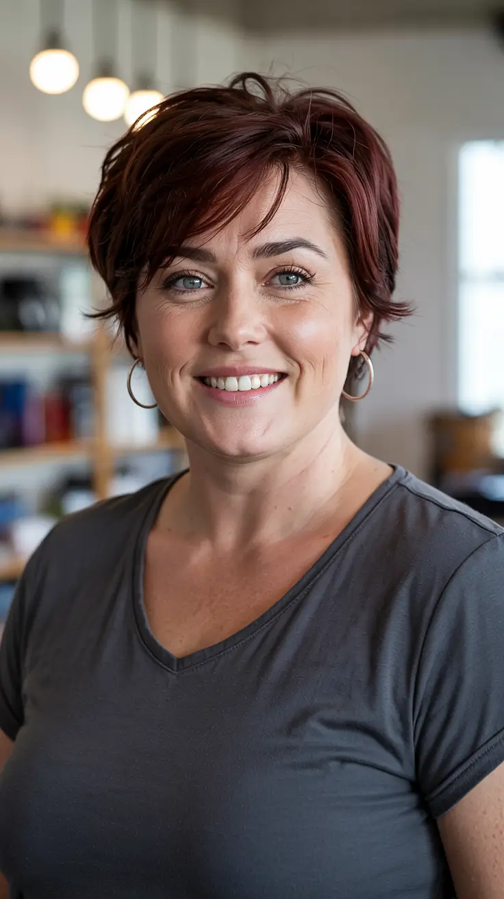 Haircuts for Plus Size Women 2026+Short Crimson Layers with Texture Play