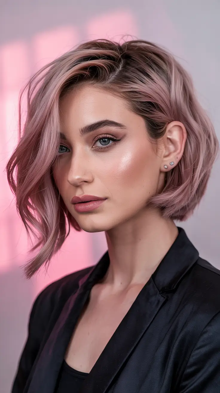 haircuts for thin fine hair 2026 Metallic Mauve Asymmetrical Bob