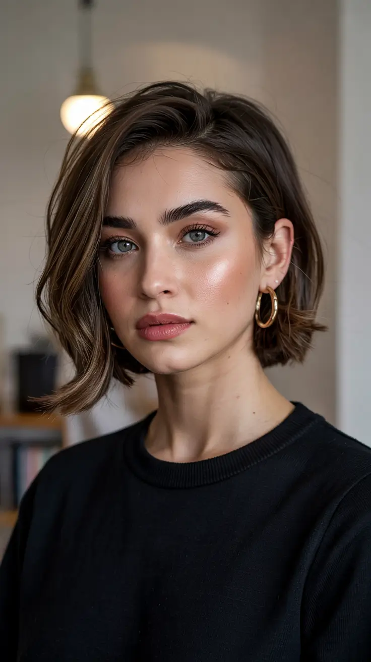 haircuts for thin fine hair 2026 Glossy Side-Swept Bob with Sculpted Ends