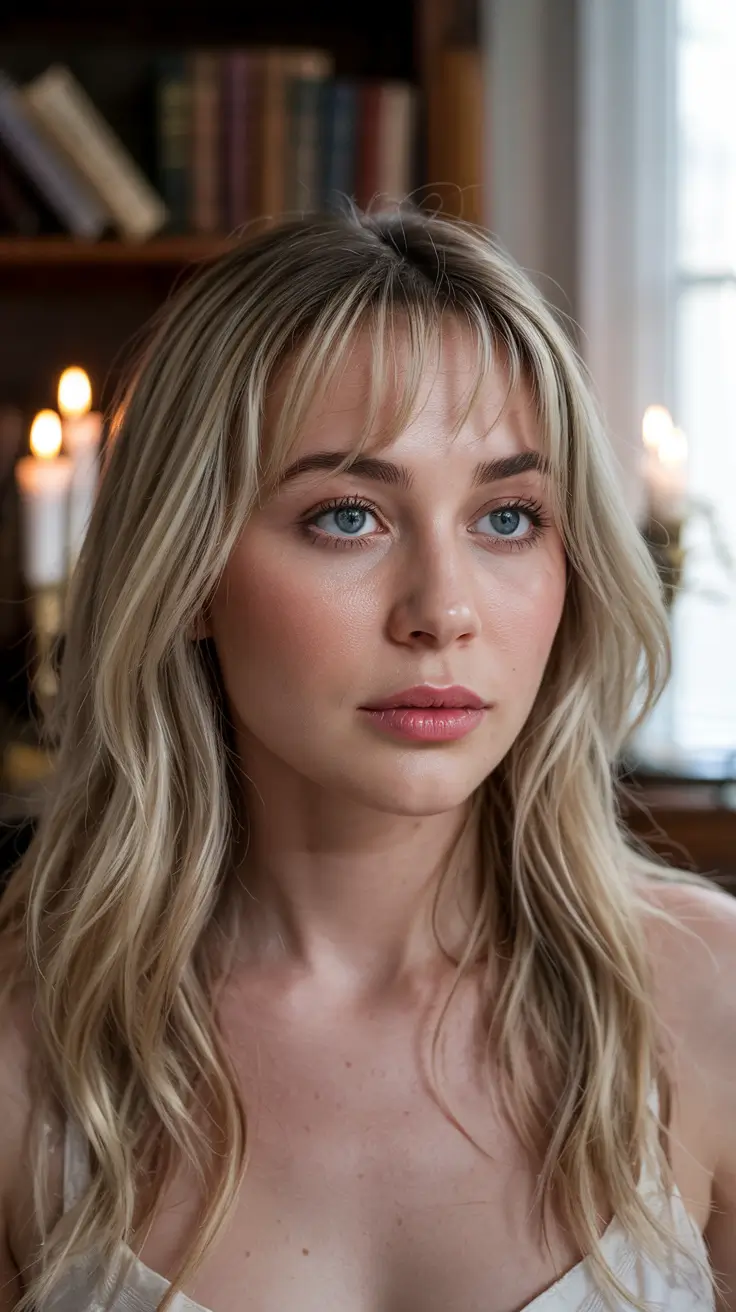 haircuts for thin fine hair 2026 Long Layered Waves with Feathered Bangs