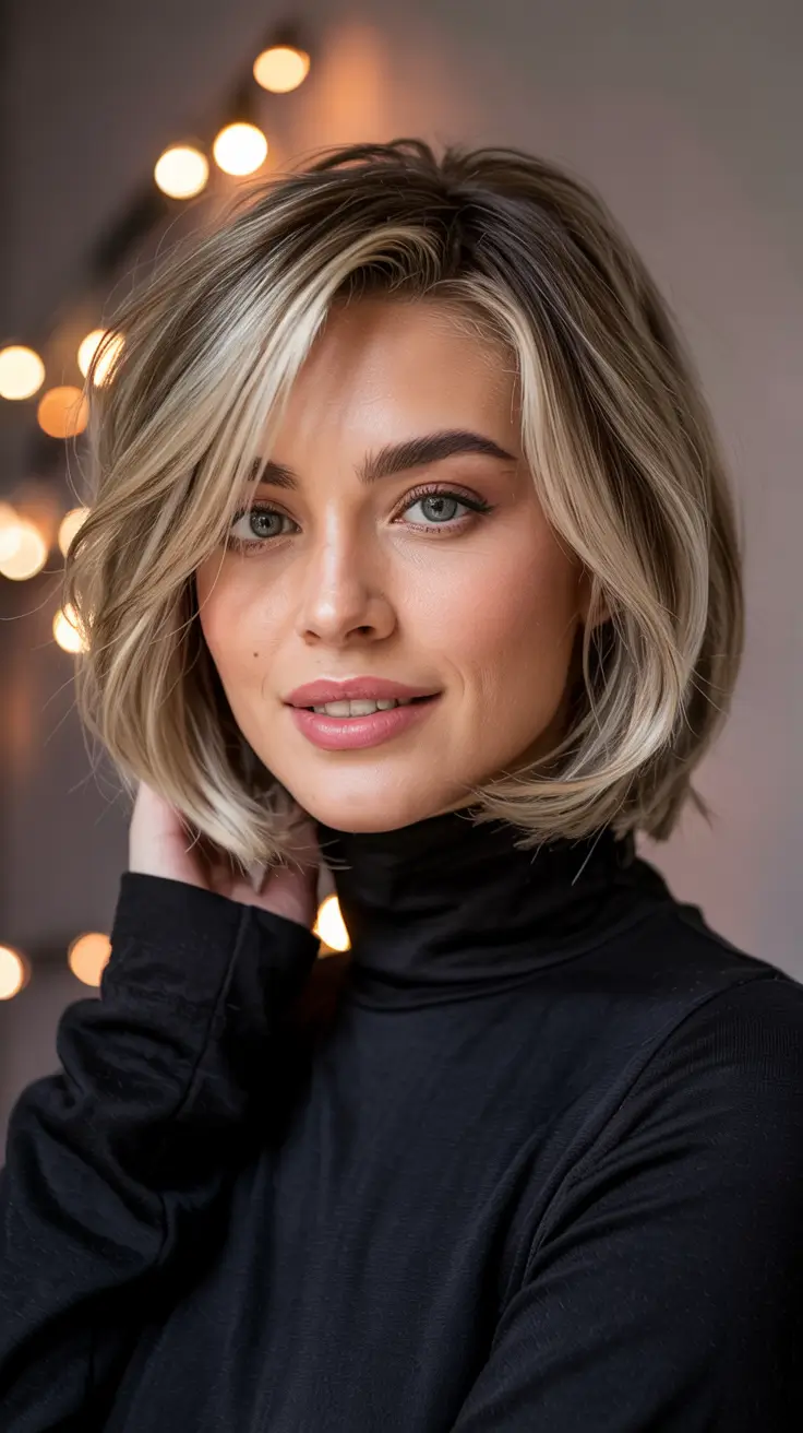 haircuts for thin fine hair 2026 Modern French Bob with Luxe Blonde Balayage