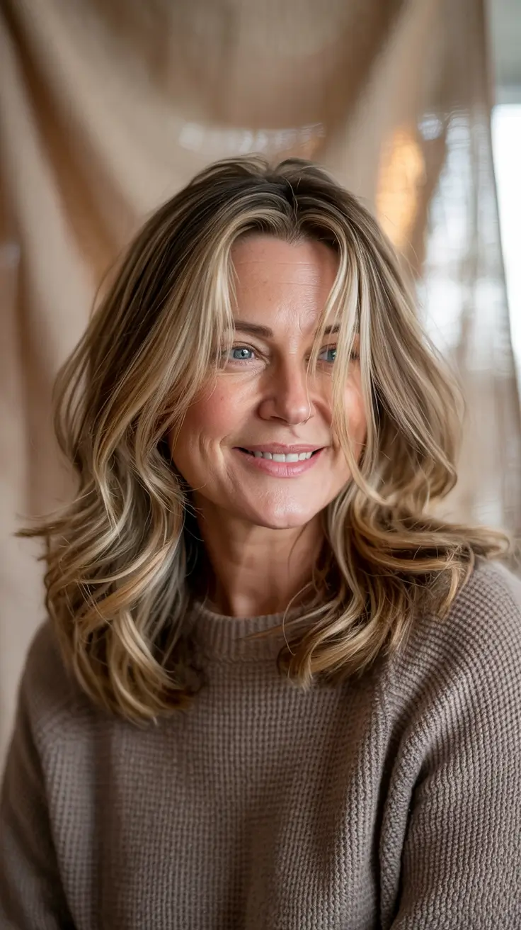 Haircuts for Women Over 40 - Beachy Layers with a Center Part