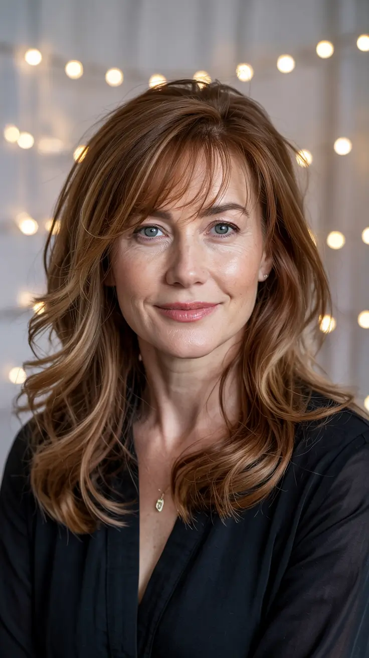 Haircuts for Women Over 40 - Coppery Cinnamon Blowout with Side Layers