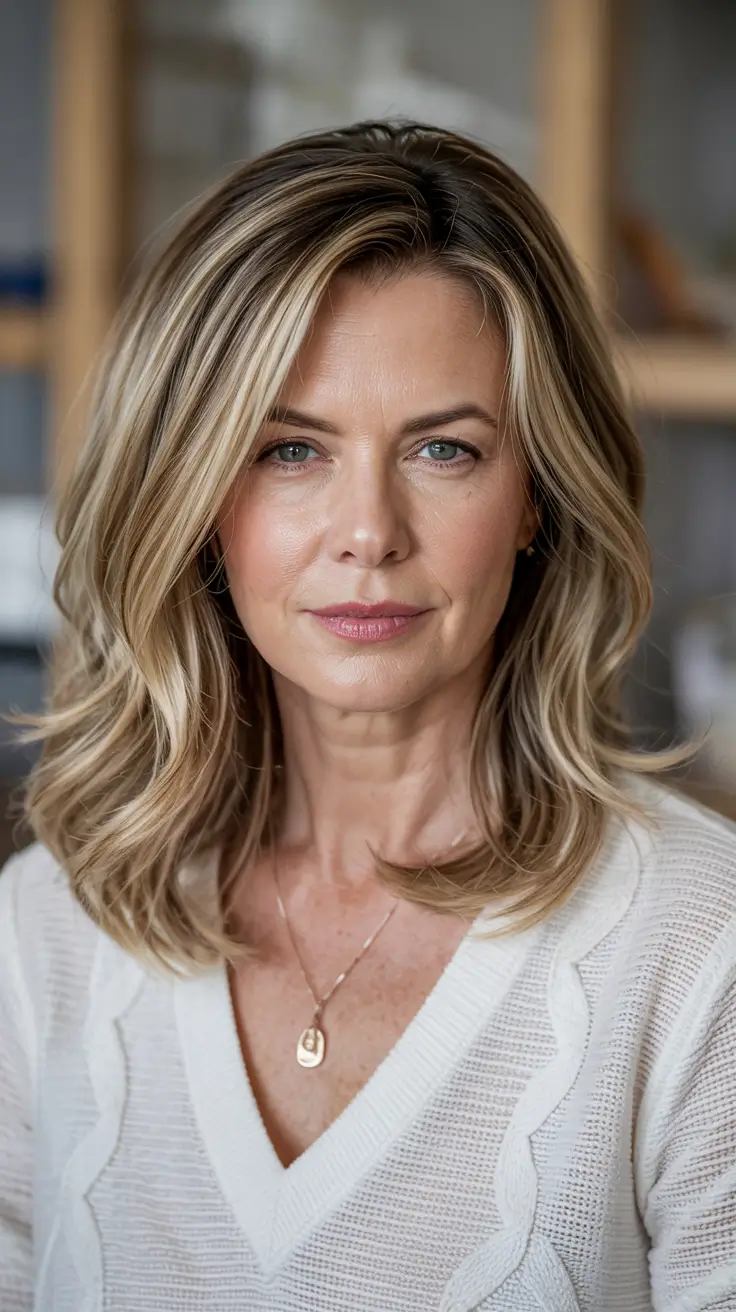 Haircuts for Women Over 40 - Mid-Length Blowout with Face-Framing Highlights