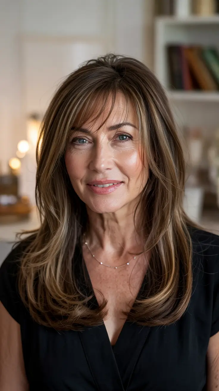 Haircuts for Women Over 40 - Long Layers with Wispy Bangs