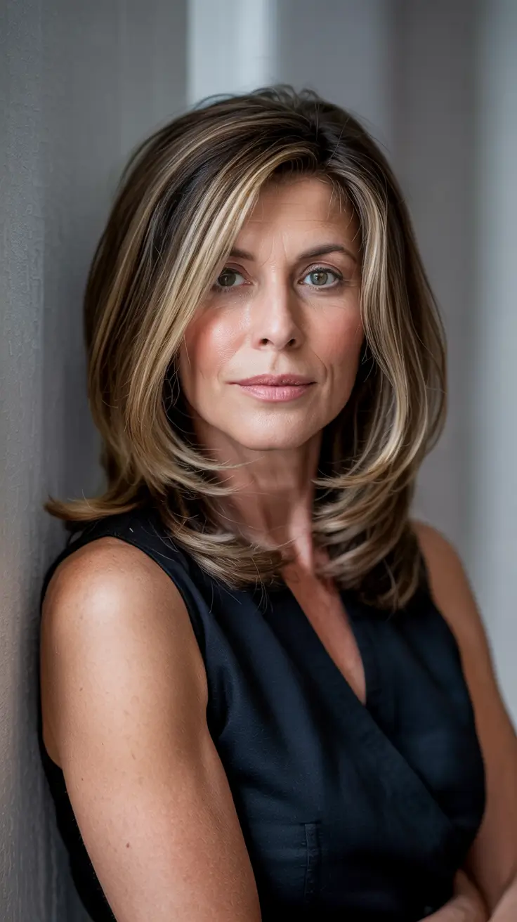 Haircuts for Women Over 50 - Long Layers with Bold Highlights